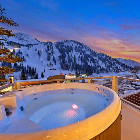 Relax your weary muscles in the home's private hot tub on the deck