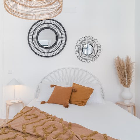 Wake up blissfully in your coastal-feeling bedroom