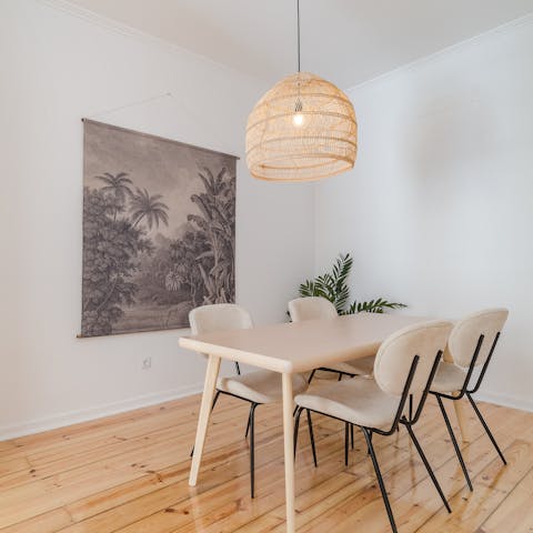 Spend memorable meals together around the mid-century style dining table
