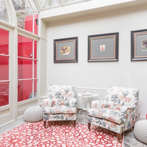 Take a pot of tea for two in the sunny conservatory