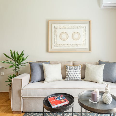 Chill out in amidst the chic interiors of the living are after a cultural day out in Athens