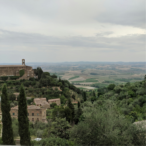 Visit the charming hilltop town of Montalcino, less than a ten-minute drive away