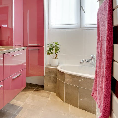 Soak in the deep bathtub