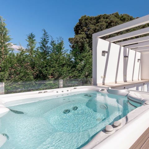 Relax in the hot tub after a busy day on the golf course