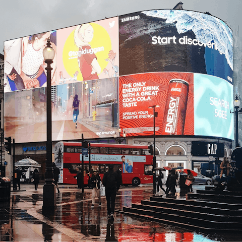 Piccadilly Circus – London's equivalent to Times Square – is just a walk away