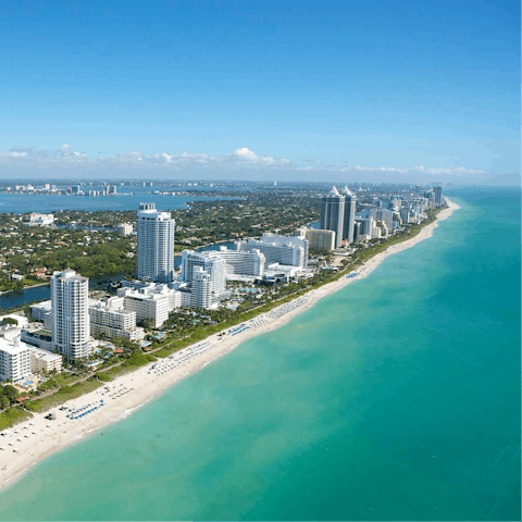 Lounge on Miami's golden beach, 4 miles away