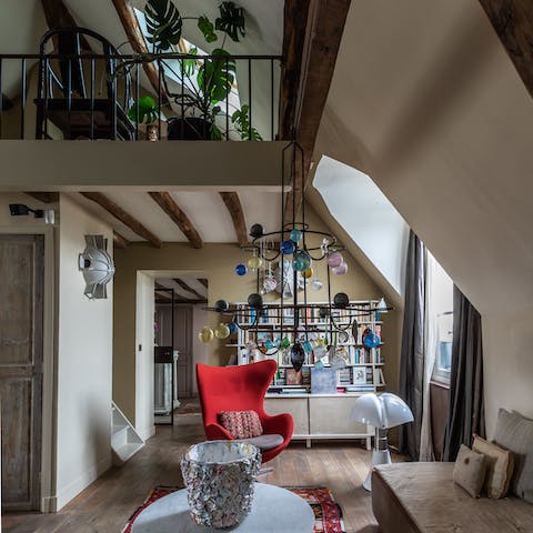 Chill out in the bright red armchair