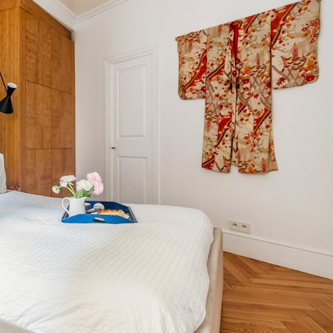 The kimono in the master bedroom