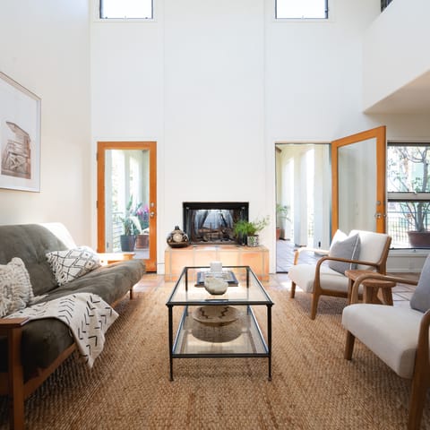 The double-height living room