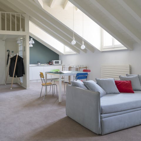 Relax in the spacious living area in between forays into the city