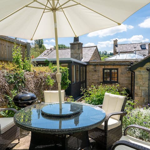Eat outdoors on the sunny patio