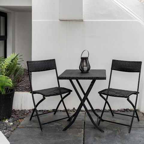 Take your morning Earl Grey out to the private patio on a sunny day