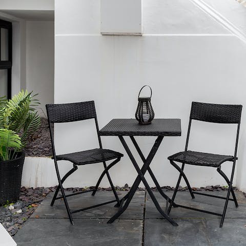 Take your morning Earl Grey out to the private patio on a sunny day