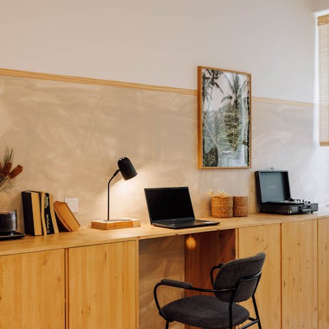 Catch up on work at the handy desk space