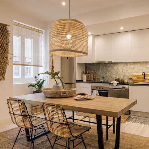 Sit down to a celebratory meal in the kitchen-dining area