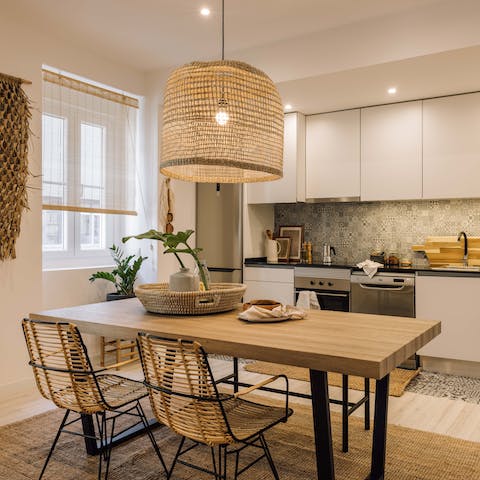 Sit down to a celebratory meal in the kitchen-dining area