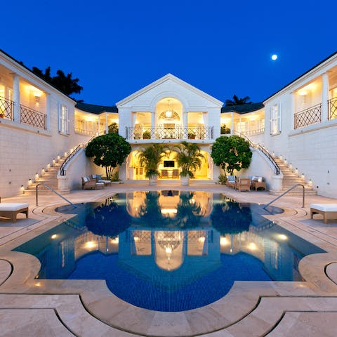 Take a magical evening dip in the private swimming pool