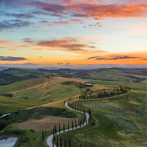Follow hiking trails and take road trips through the beautiful Tuscan countryside