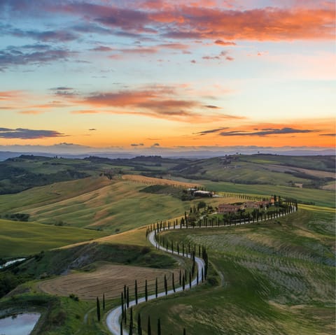 Follow hiking trails and take road trips through the beautiful Tuscan countryside