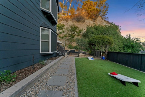 Play lawn games as the San Diego sky turns pink