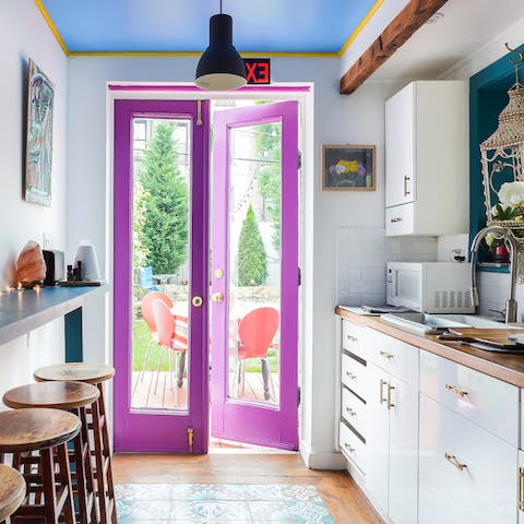 Admire the playful pops of colour throughout the apartment