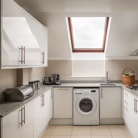 Fire up the coffee pod machine in the modern kitchen
