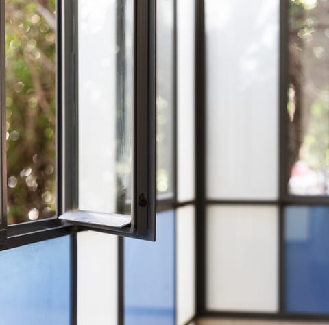 The modern steal windows with stained glass