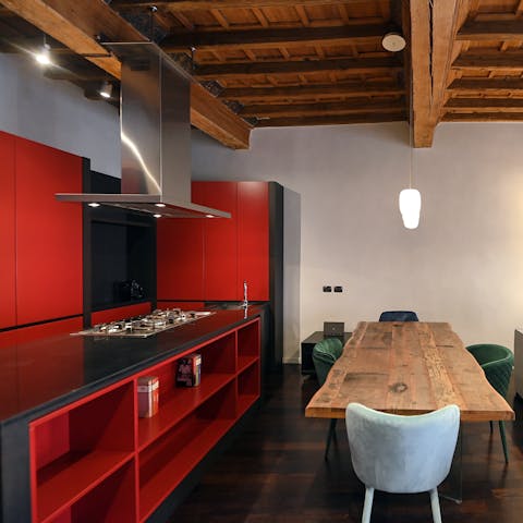 Cook up a feast in the sleek kitchen