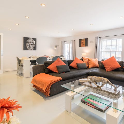 Expansive, light-filled living and dining space