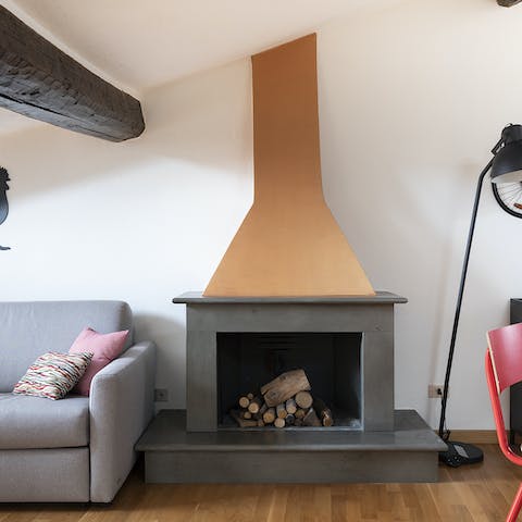 Lounge by the quirky ornamental fireplace