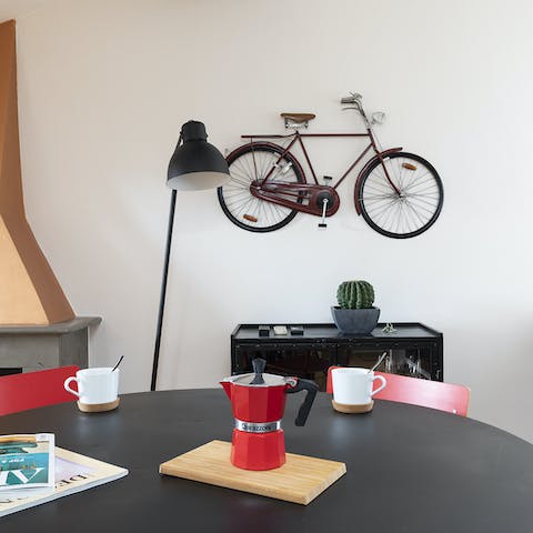 Enjoy your morning coffee at the modern dining table