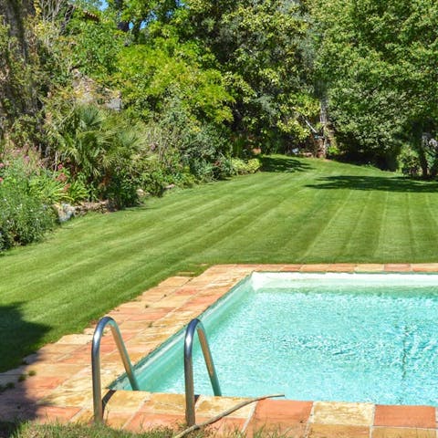 Lounge poolside in the spacious garden