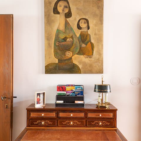 Take in the stylish decor and unique artworks