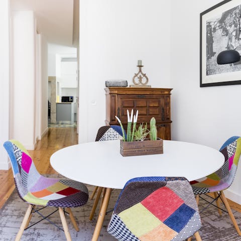 The colourful dining room setup