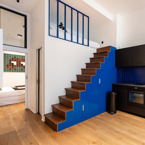 Admire the apartment's quirky design flourishes