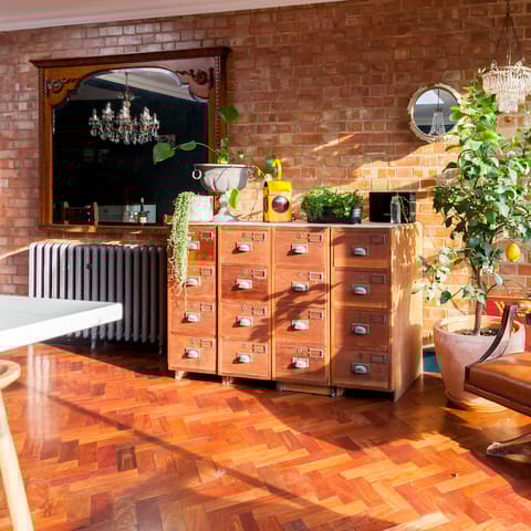 The exposed brickwork