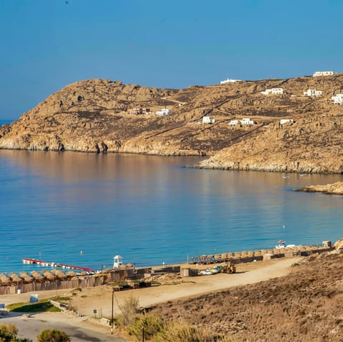 Walk down to the beautiful golden Elia beach in just over ten minutes