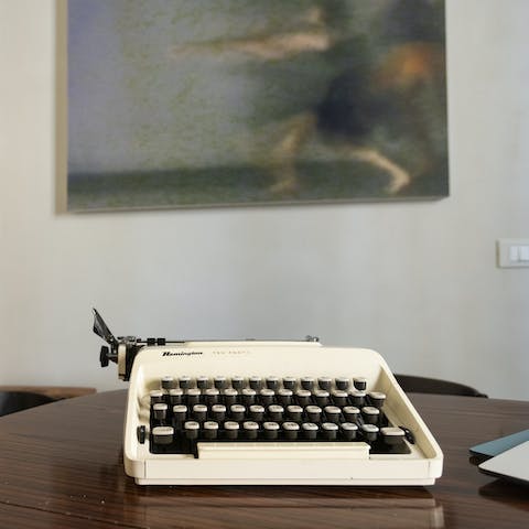 Admire the quirky touches, such as the retro typewriter