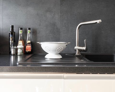 The sleek modern kitchen