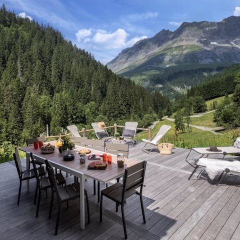 Dine alfresco on the terrace with far-reaching mountain views