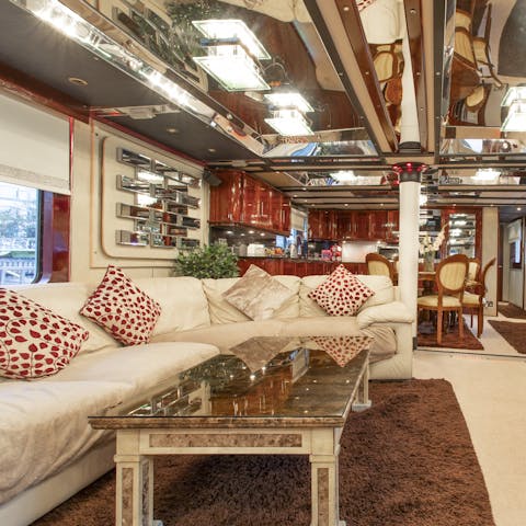 Cosy up on the soft wrap-around couch