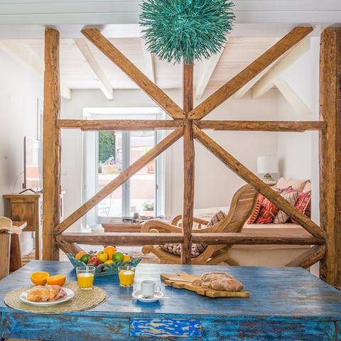 The original wooden support beam