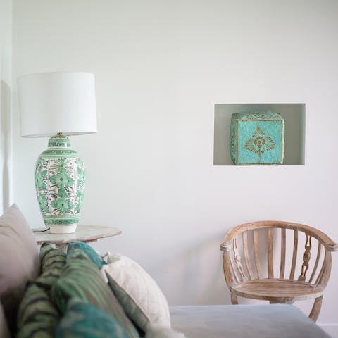 The colour-coordinated living room