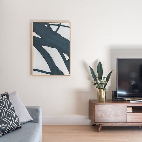 The abstract art in the living room