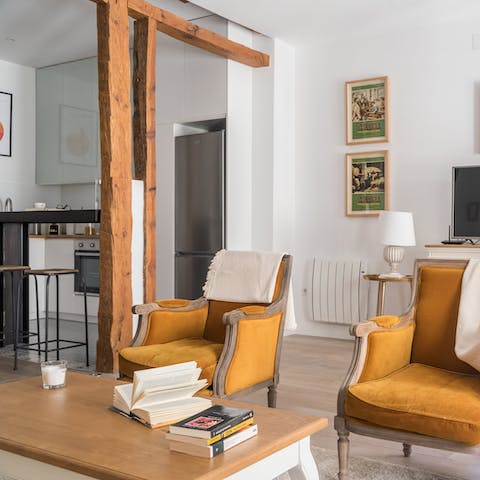 The comfortable ocre chairs in the living room