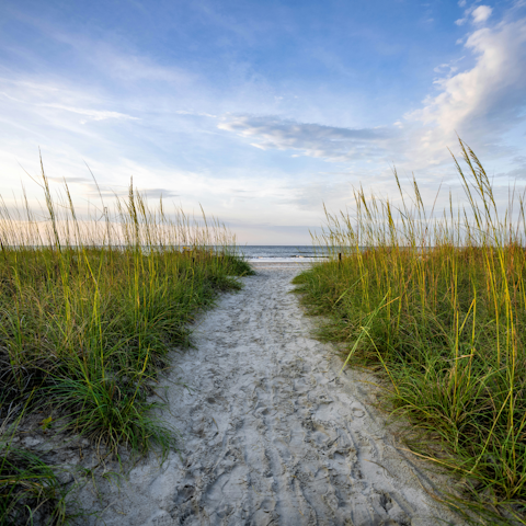 Take a five-minute stroll to the beach