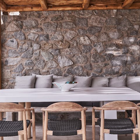 Gather for delicious Greek meals served on the terrace