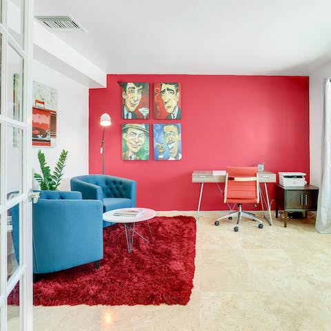 Catch up on a couple of work calls and emails from this charming office