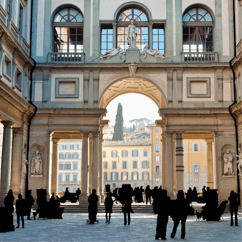 Admire the artworks at the Uffizi Gallery, under a twenty-minute walk from this home