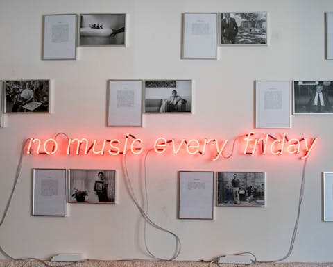 Neon lights and Sophie Calle artwork